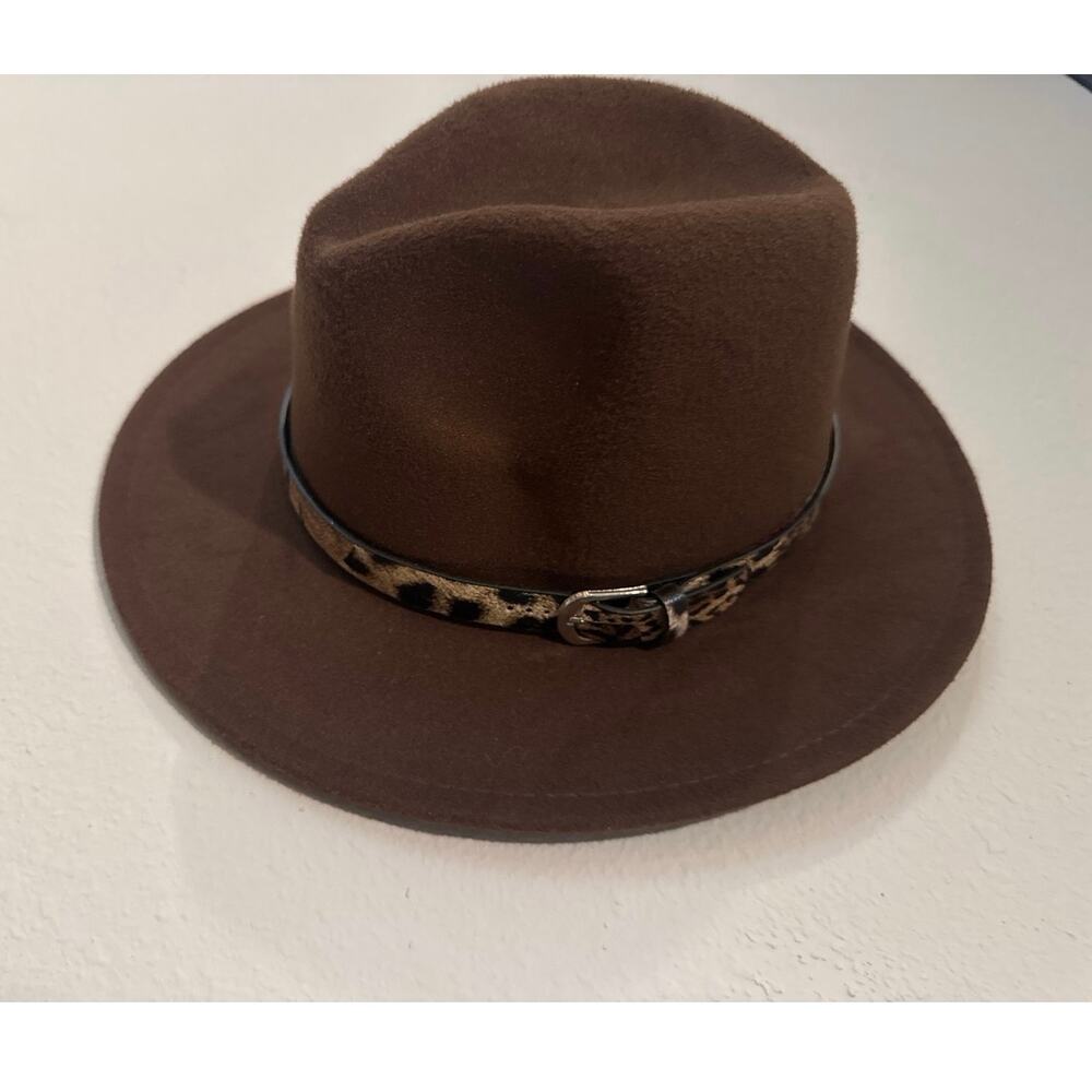 Brown Cowgirl Cowboy Hat Leopard Print Band Buckle Western Wide Brim